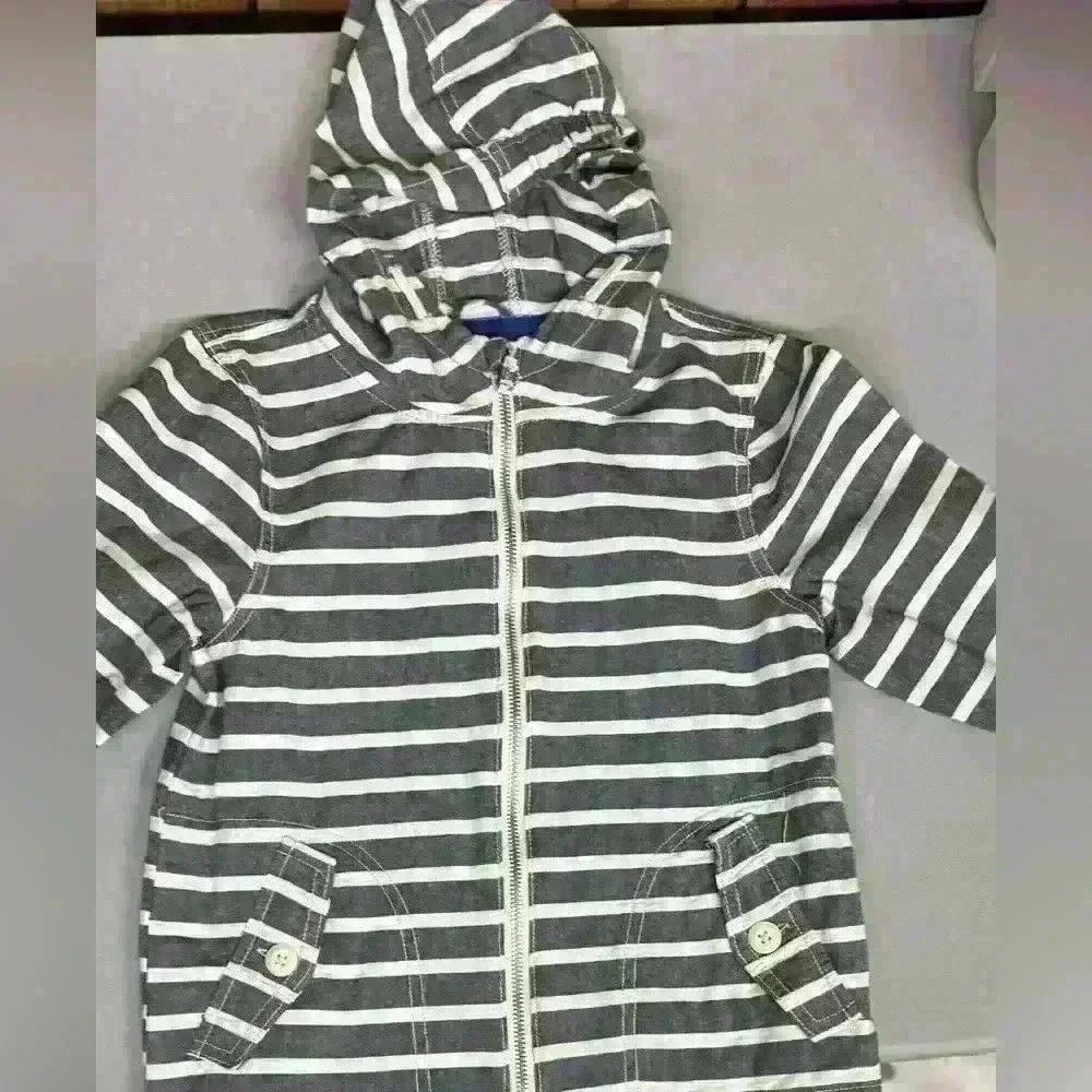 OshKosh B'gosh Lightweight FullZip Hooded Jacket blue & white striped Boys Sz 7